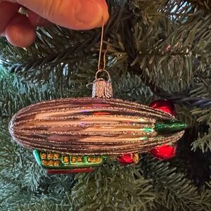 Silver and Red Airship Christmas Ornament